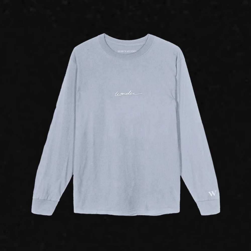 Shawn Mendes Wonder Script long sleeve ‎ shirt blue size Small unisex